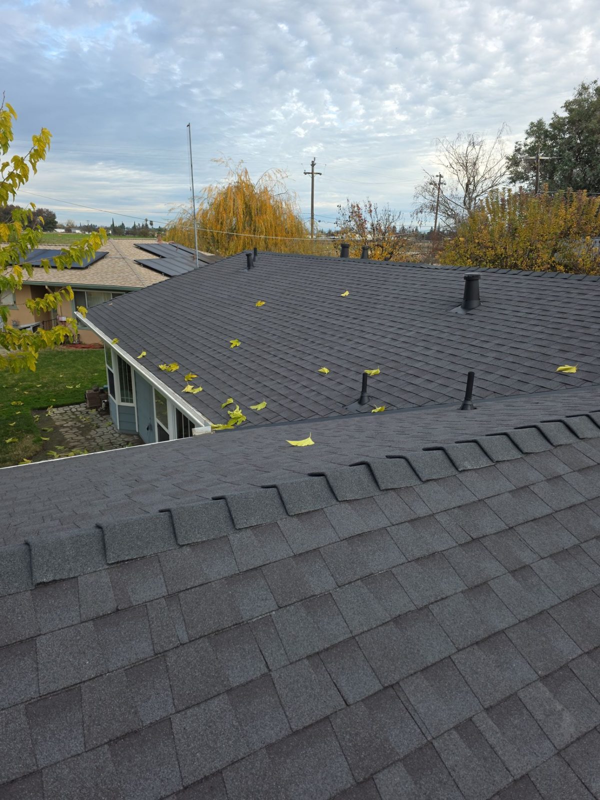 Completed re-roof after storm-damage repair on an Atwater home